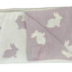 Reversible Rachel Ashwell Throw Blanket Lavender Easter Bunny Rabbit Knit New